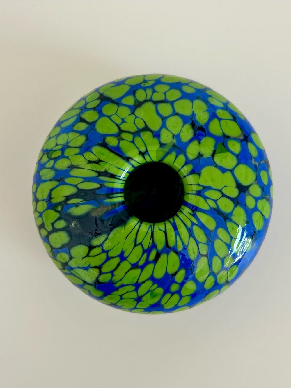 Handblown Blue and Green Art Glass Candle Holder